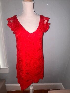 Red Floral Lace V-Neck Dress by BB Dakota size xs